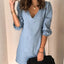 Robe midi élégante à col en V et manches mi-longues