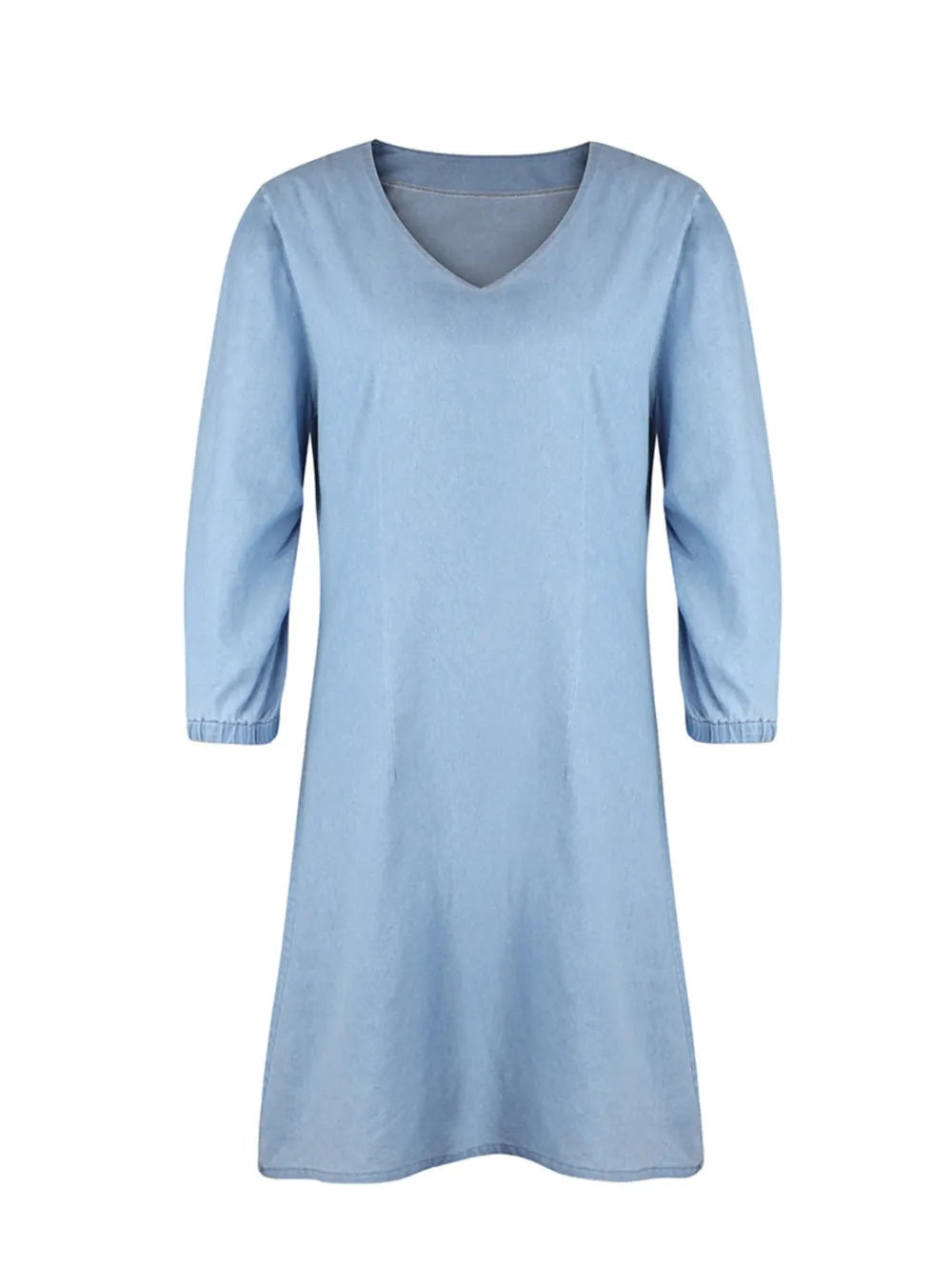 Robe midi élégante à col en V et manches mi-longues