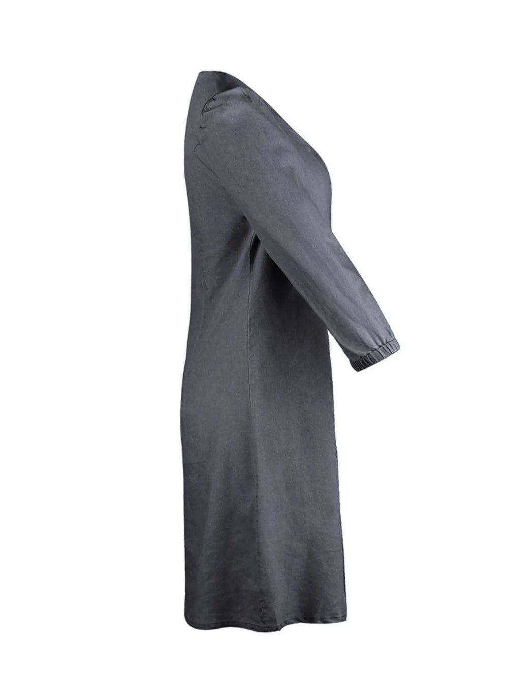 Robe midi élégante à col en V et manches mi-longues