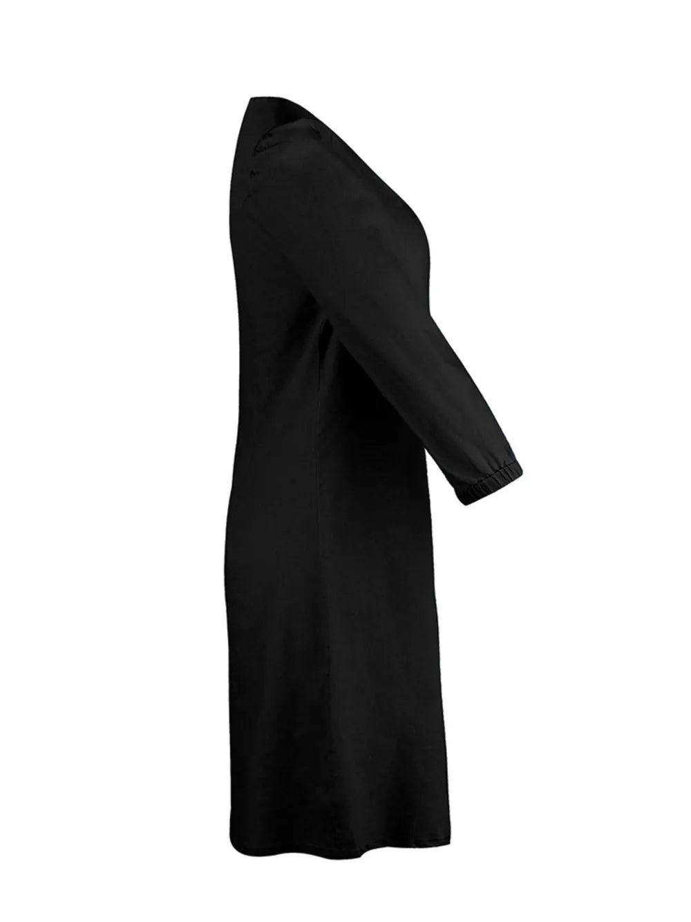 Robe midi élégante à col en V et manches mi-longues