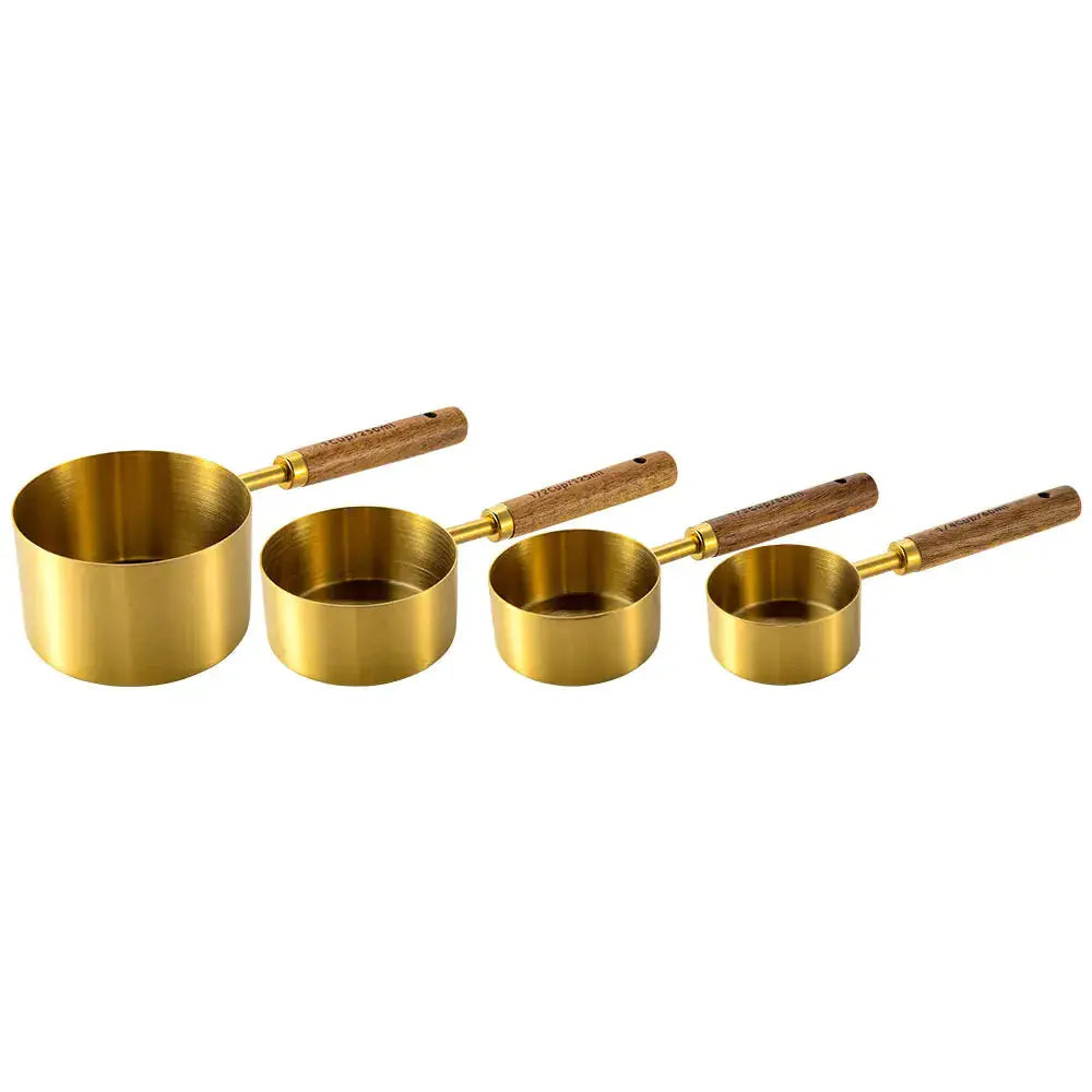 Ensemble de tasses à mesurer en acier inoxydable avec poignée en bois