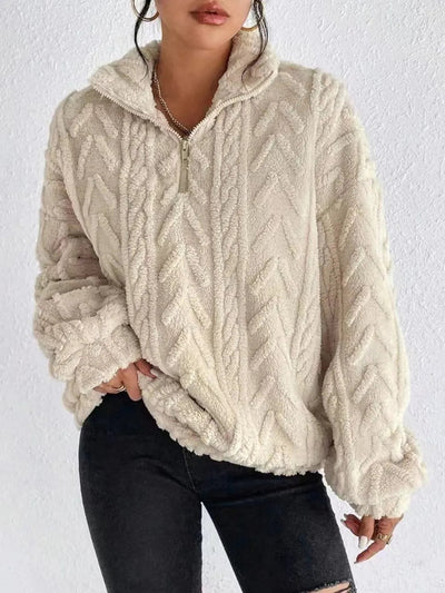 Fuzzy Quarter Zip Long Sleeve Sweatshirt - Korvel