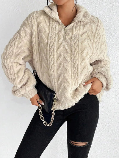 Fuzzy Quarter Zip Long Sleeve Sweatshirt - Korvel