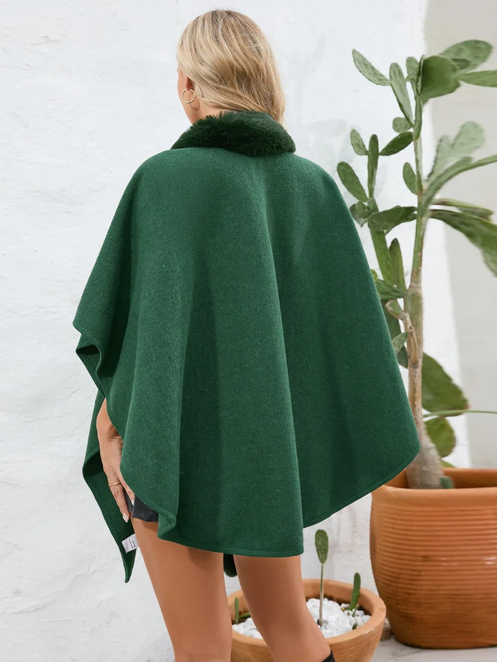 Fuzzy Trim Open Front Poncho - Korvel