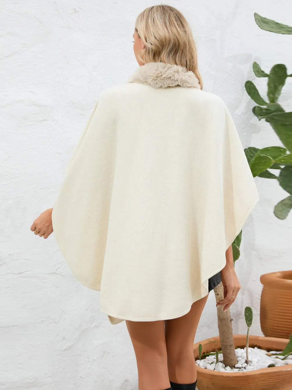Fuzzy Trim Open Front Poncho - Korvel