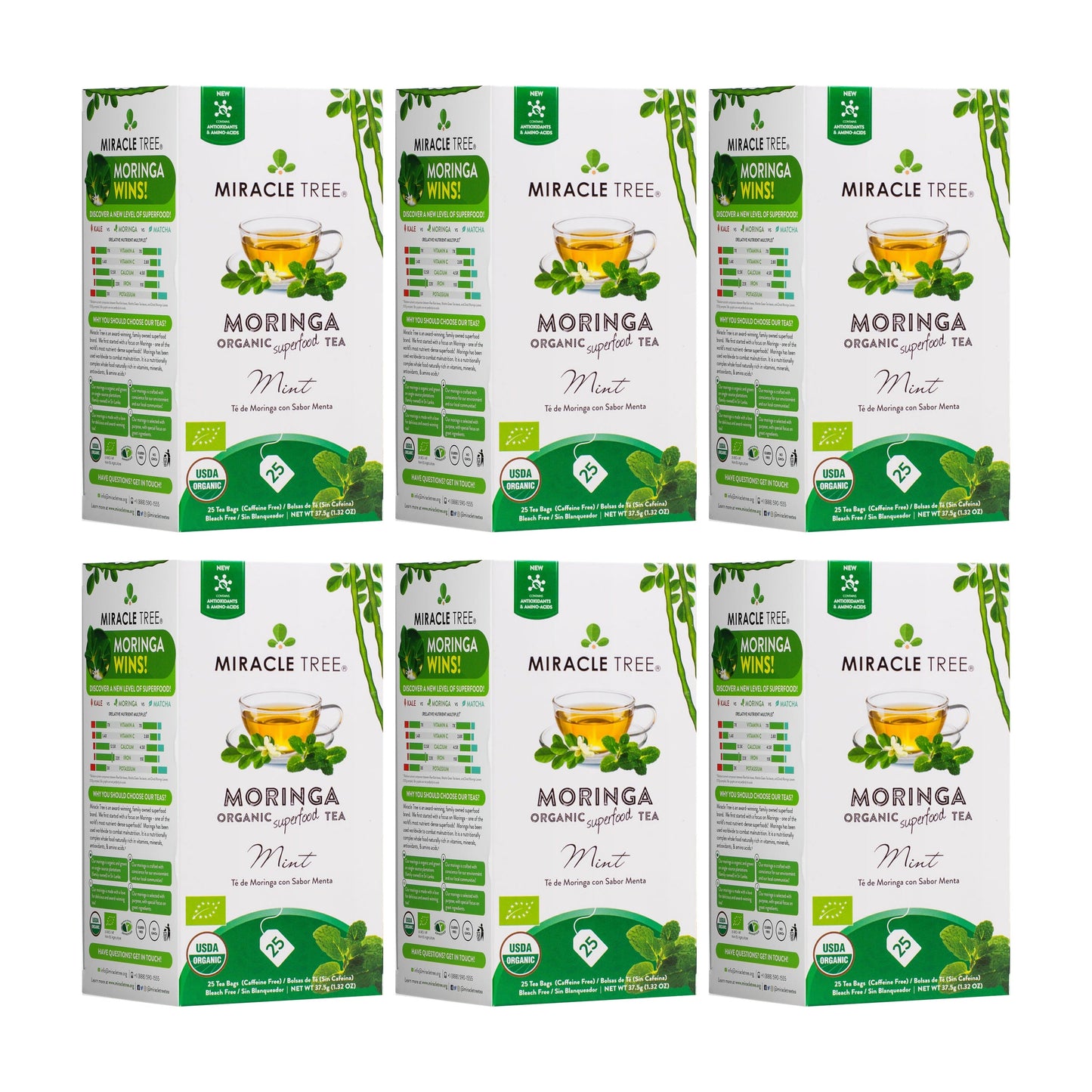 Organic Moringa Tea with Mint - 25 Wrapped Tea Bags