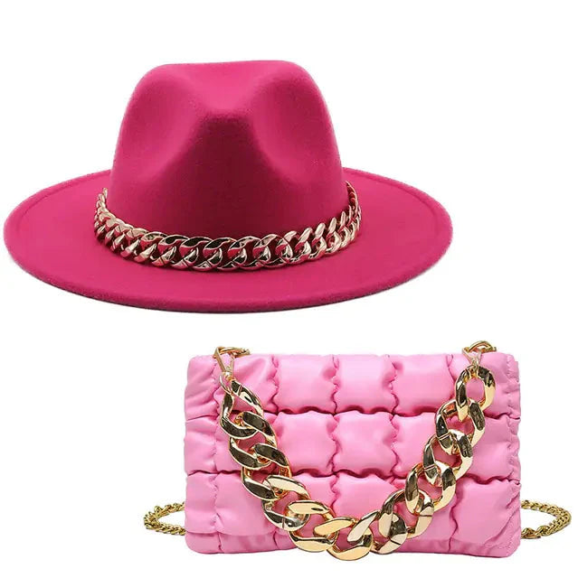 Sombrero Fedora de Lujo con Cadena Dorada para Mujeres