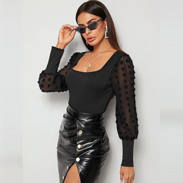 Bodycon à col carré ajusté avec manches en maille