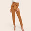 Elegant Frill Trim Bow Belted High Waist Pants