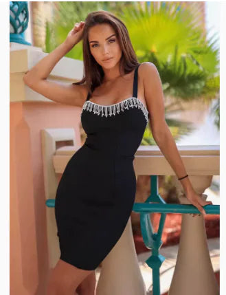 Jupe de Robe à Franges en Strass de Luxe Léger pour Femme
