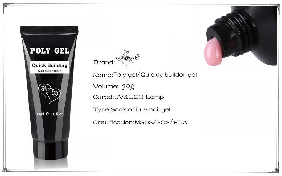 Kit de Poly Gel pour Nail Art Français avec Pinceau UV et Conseils d'Ongles