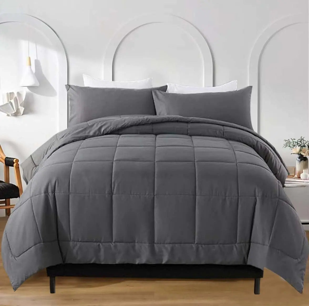 Luxury Gray Comforter Set - 3 Piece Queen Bed in a Bag
