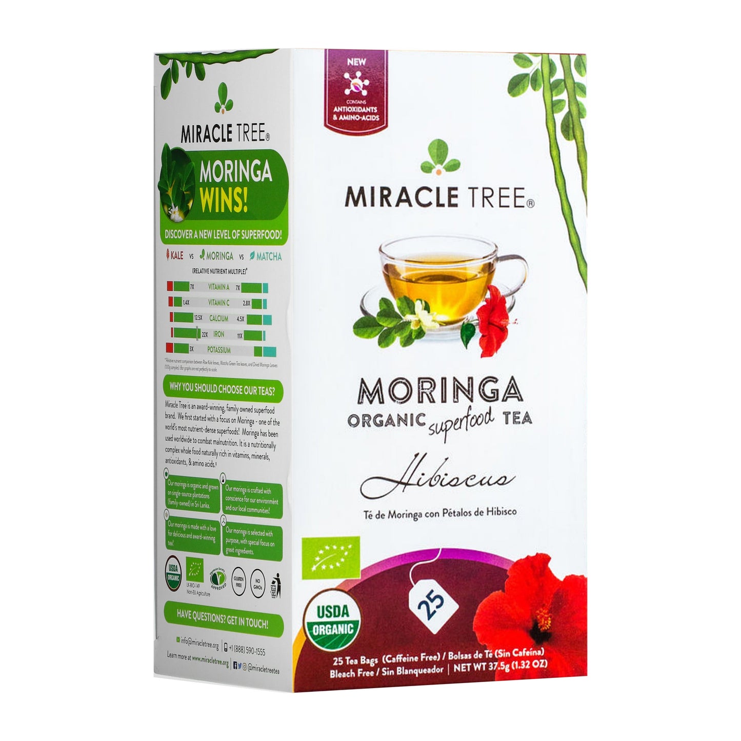 Thé biologique de Moringa et d'Hibiscus - 25 sachets emballés
