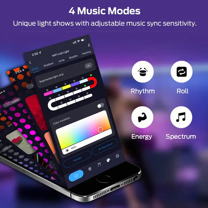 Barre lumineuse néon LED RGB avec WiFi et contrôle vocal
