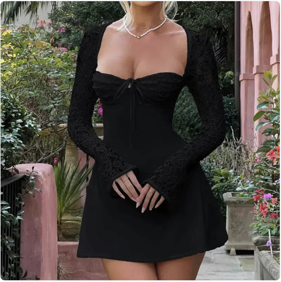 Elegant Women's Lace Corset Long Sleeve Dress