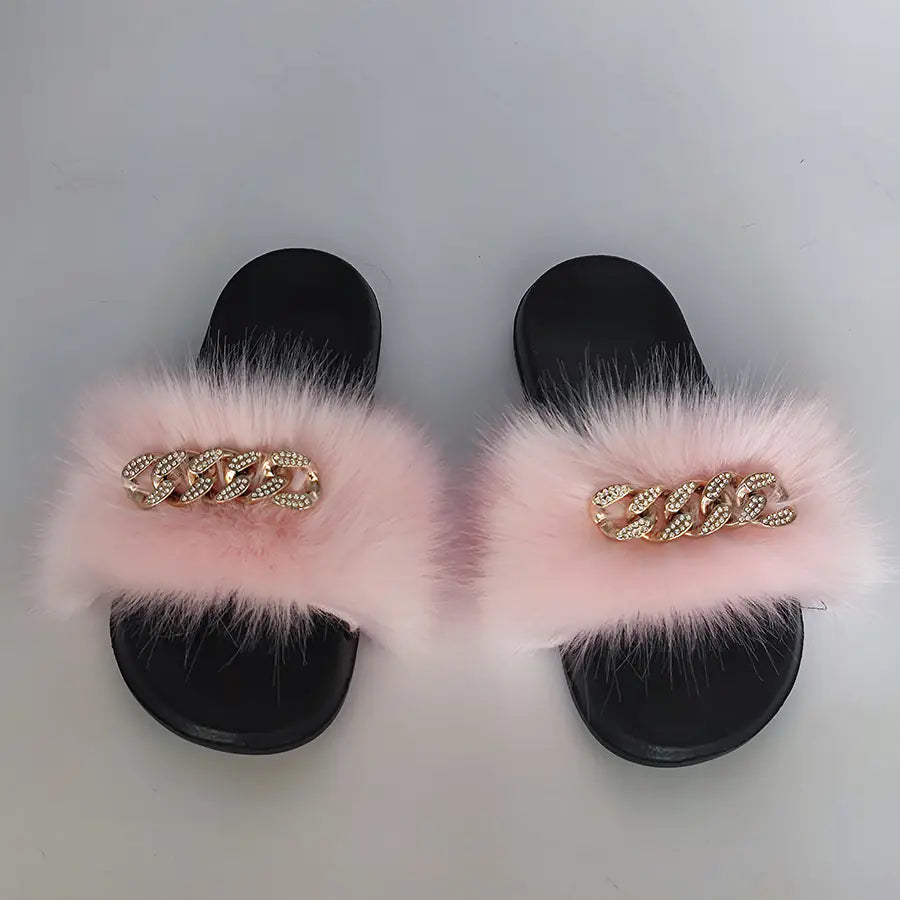 Plush Imitation Fox Fur Flip Flops for Ultimate Comfort