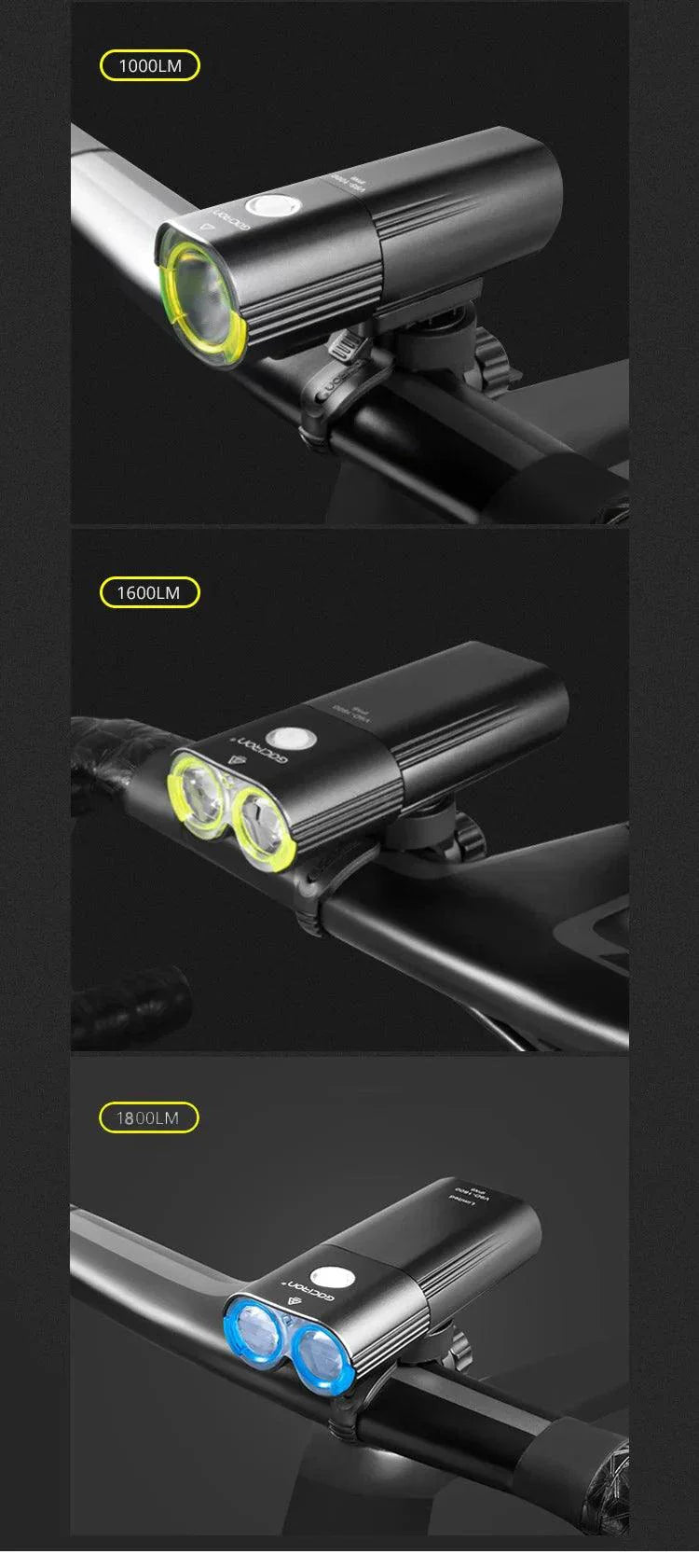 GACIRON 400-1800 Lúmenes Luz Delantera Recargable por USB para Bicicleta