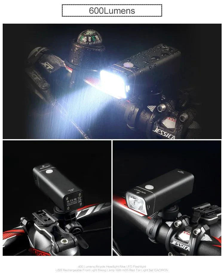GACIRON 400-1800 Lúmenes Luz Delantera Recargable por USB para Bicicleta