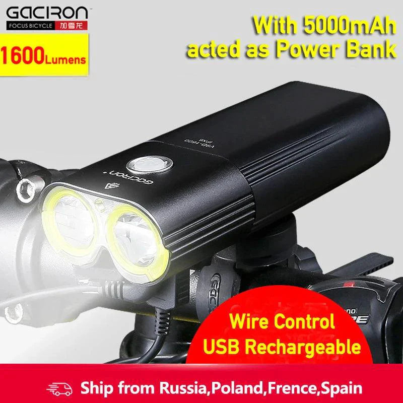 GACIRON 400-1800 Lúmenes Luz Delantera Recargable por USB para Bicicleta