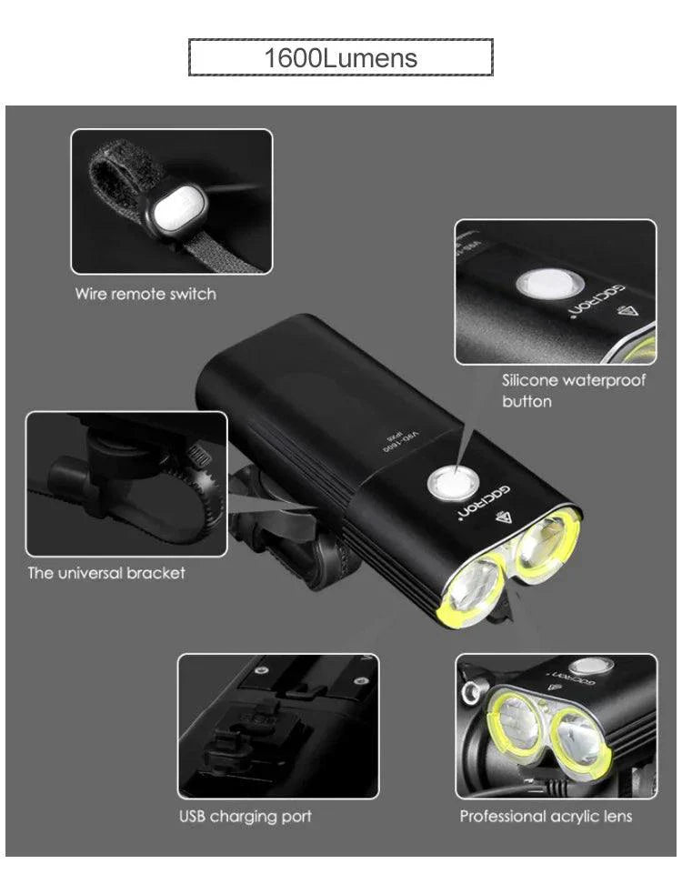 GACIRON 400-1800 Lúmenes Luz Delantera Recargable por USB para Bicicleta