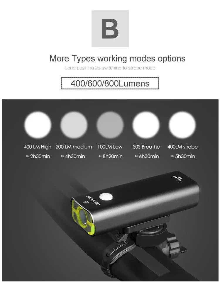 GACIRON 400-1800 Lúmenes Luz Delantera Recargable por USB para Bicicleta