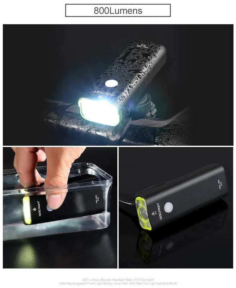 GACIRON 400-1800 Lúmenes Luz Delantera Recargable por USB para Bicicleta
