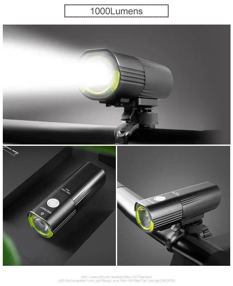 GACIRON 400-1800 Lúmenes Luz Delantera Recargable por USB para Bicicleta