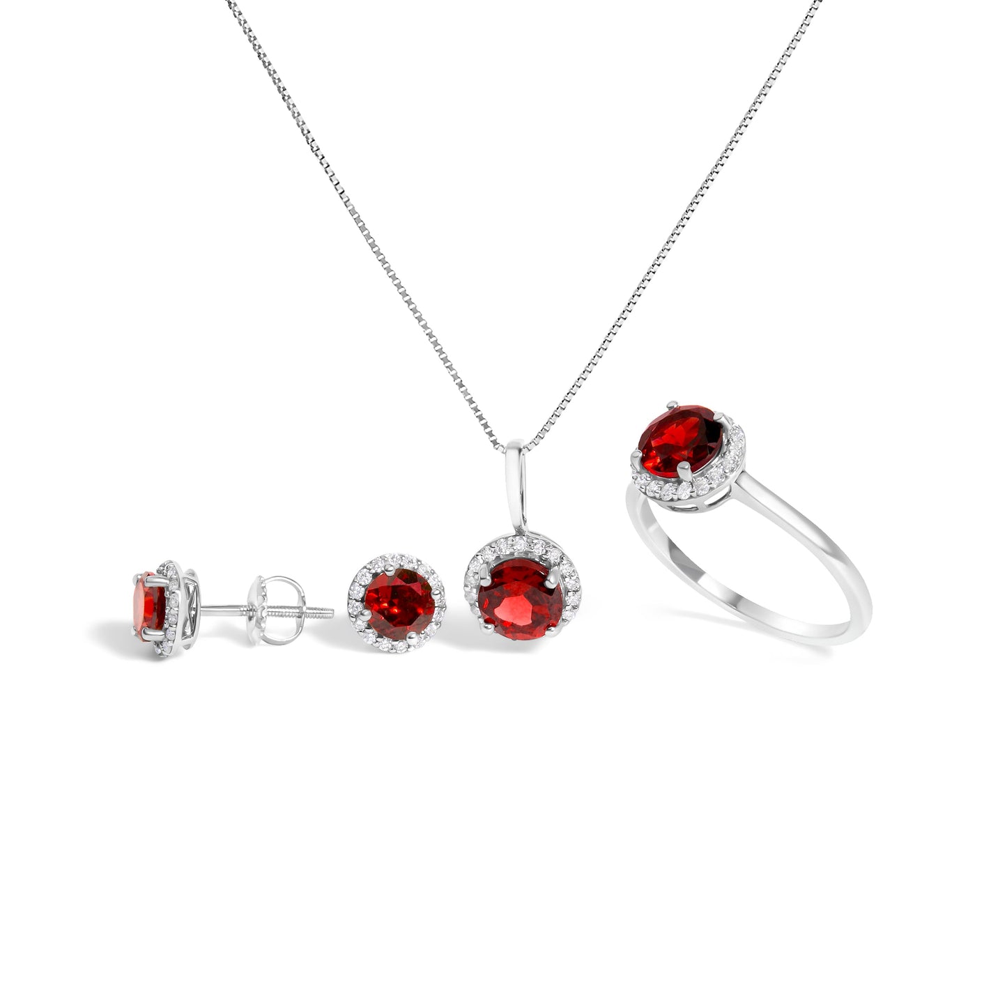 10K White Gold Purple Amethyst & Diamond Halo Jewelry Set