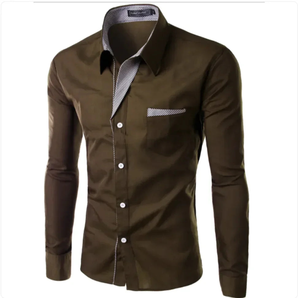 European and American Men's Long Sleeve Color Block Shirt