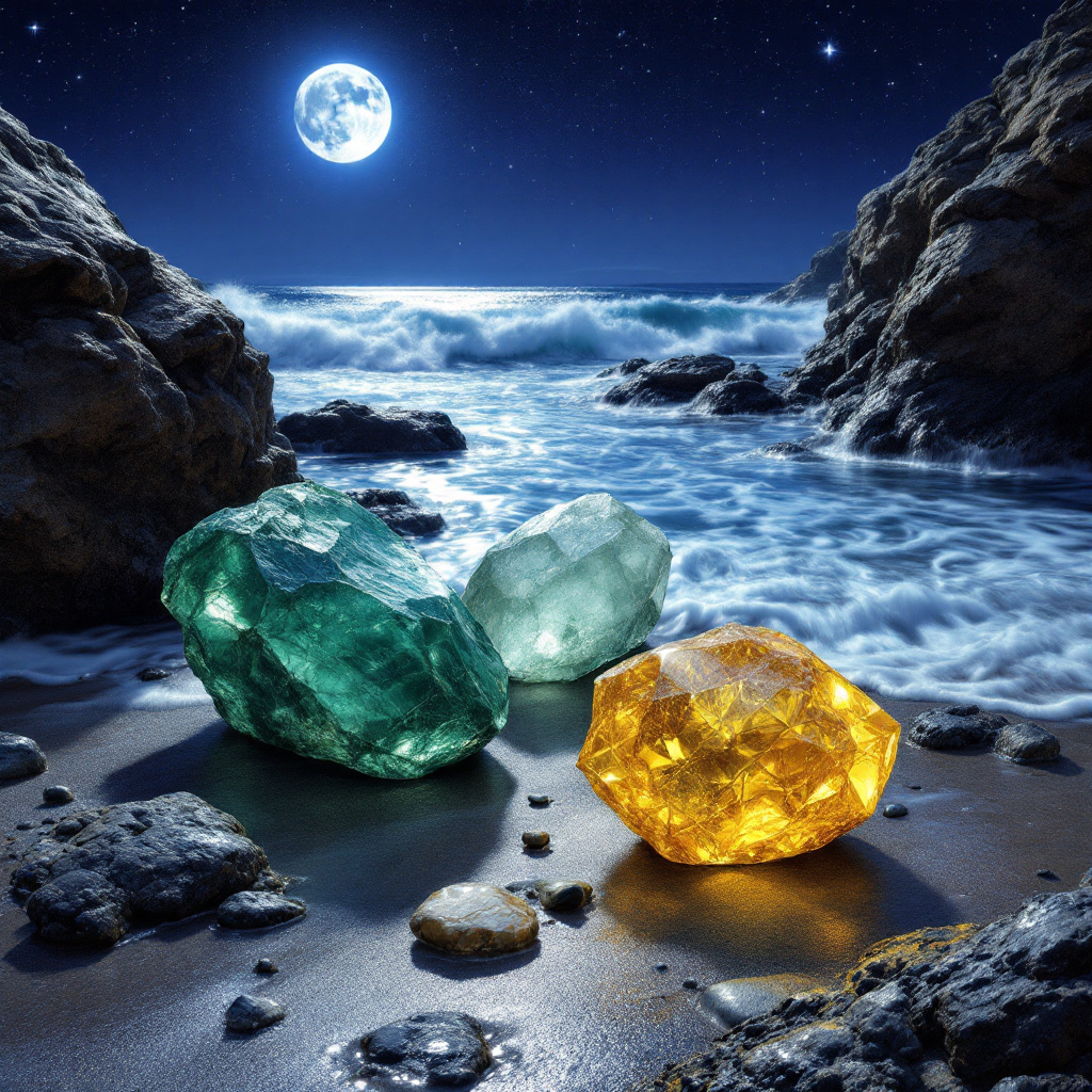 Energizing Midnight Tides Crystal Candle with Fluorite, Citrine & Aventurine | 9oz Coconut-Soy Wax - Korvel