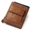 Portefeuille court pour homme en cuir véritable avec fermeture éclair et design multifonctionnel