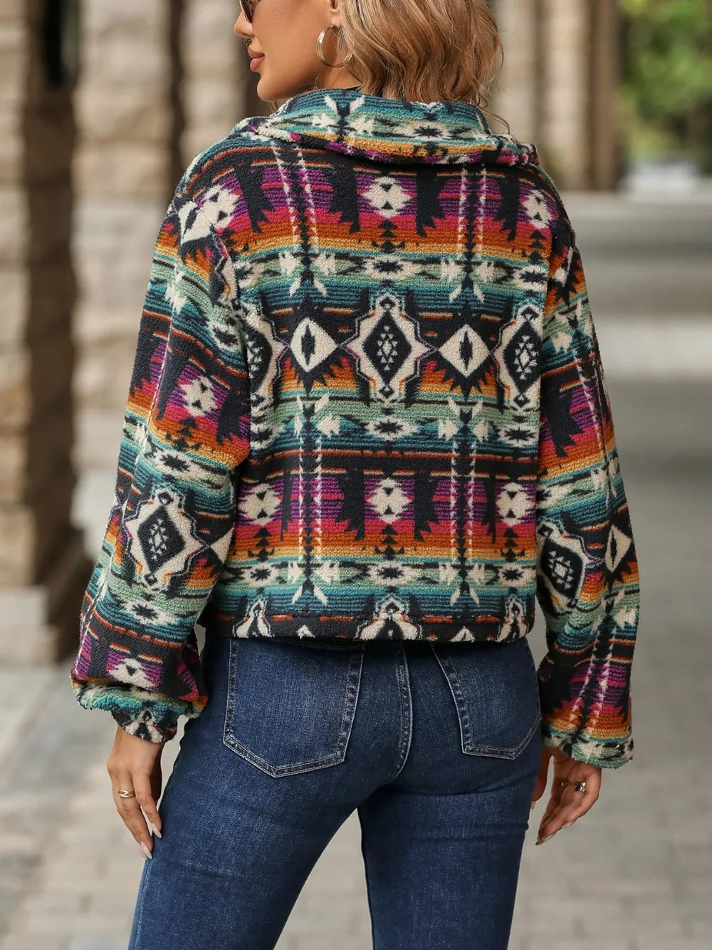 Geometric Dropped Shoulder Balloon Sleeve Jacket