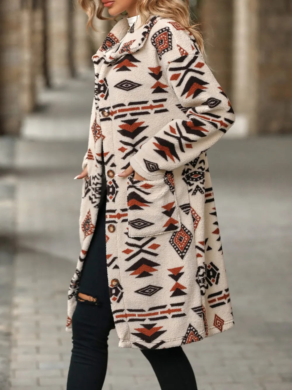 Geometric Pocketed Dropped Shoulder Coat - Korvel