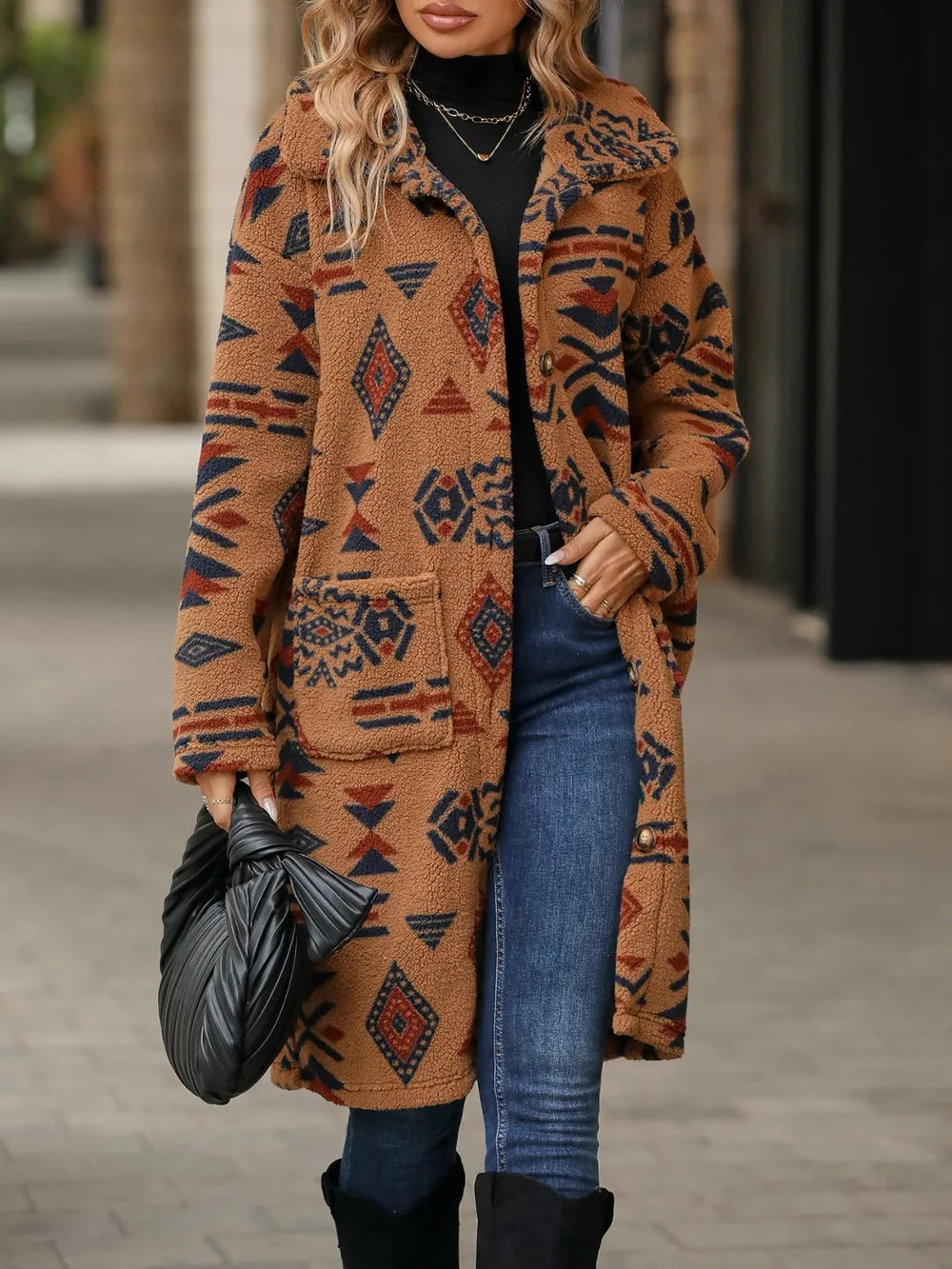 Geometric Pocketed Dropped Shoulder Coat - Korvel
