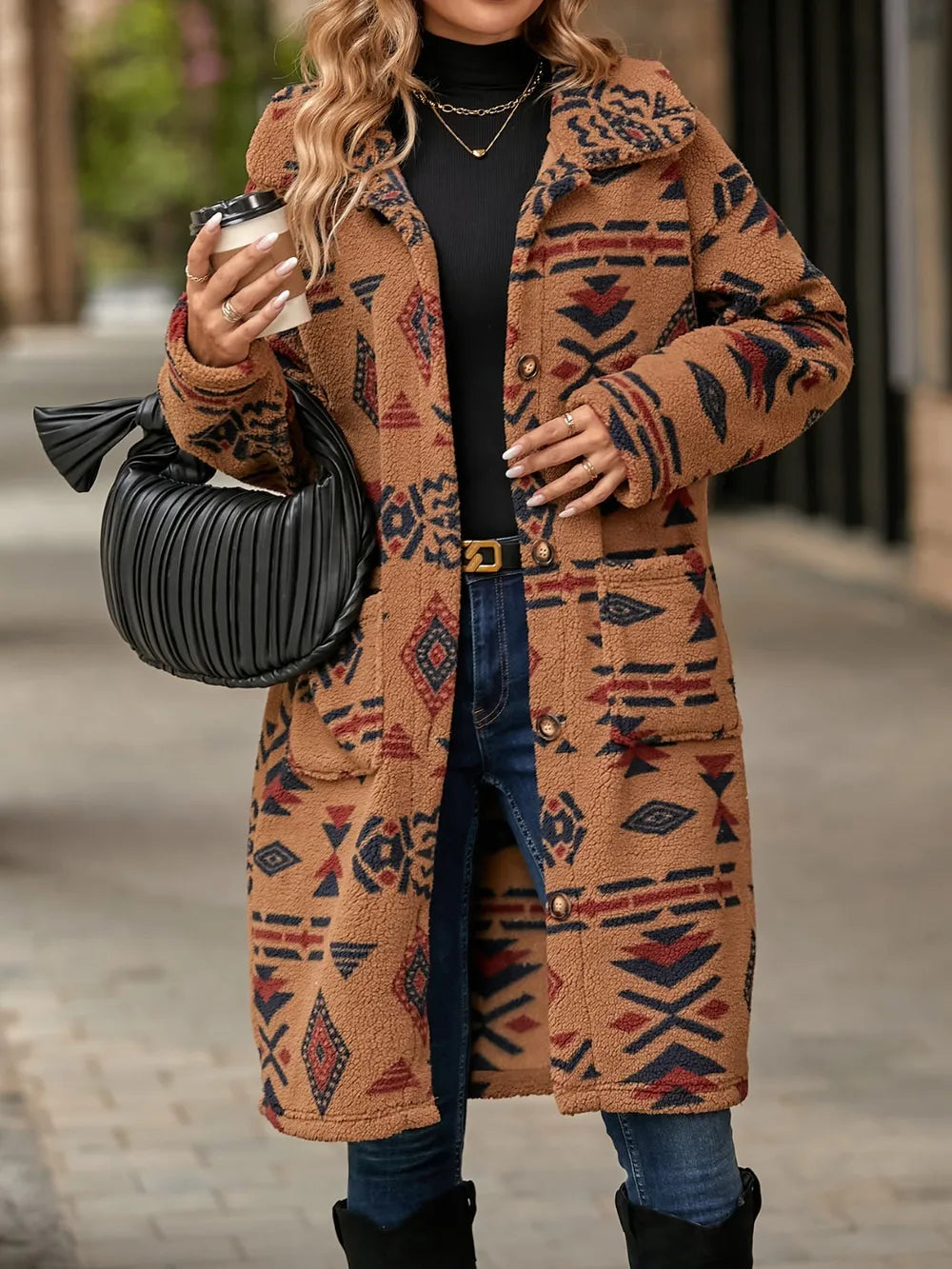 Geometric Pocketed Dropped Shoulder Coat - Korvel