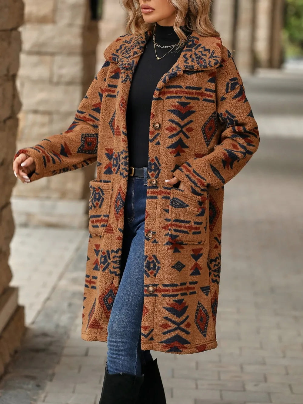 Geometric Pocketed Dropped Shoulder Coat - Korvel