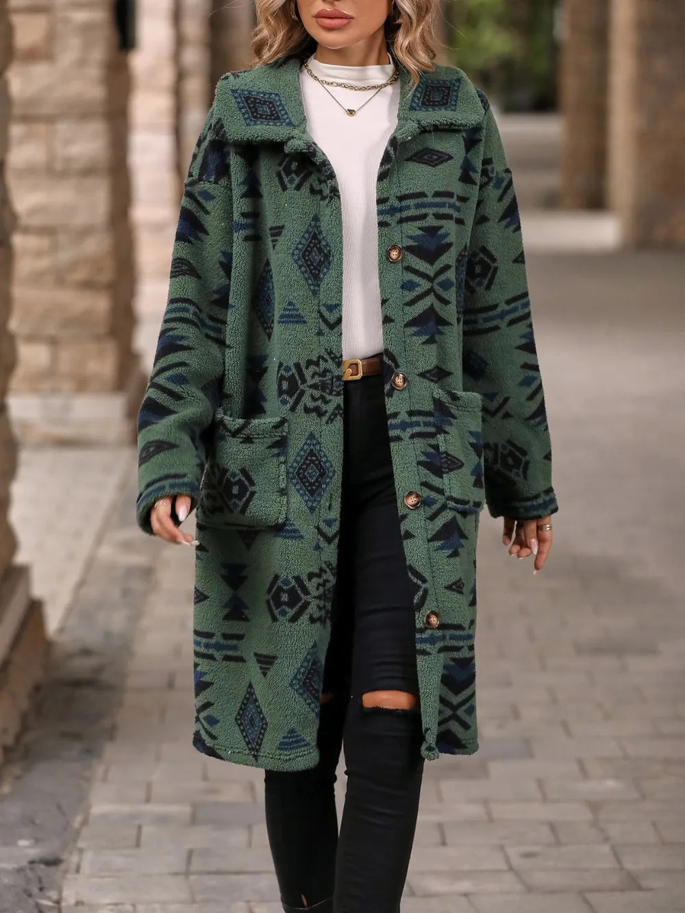 Geometric Pocketed Dropped Shoulder Coat - Korvel