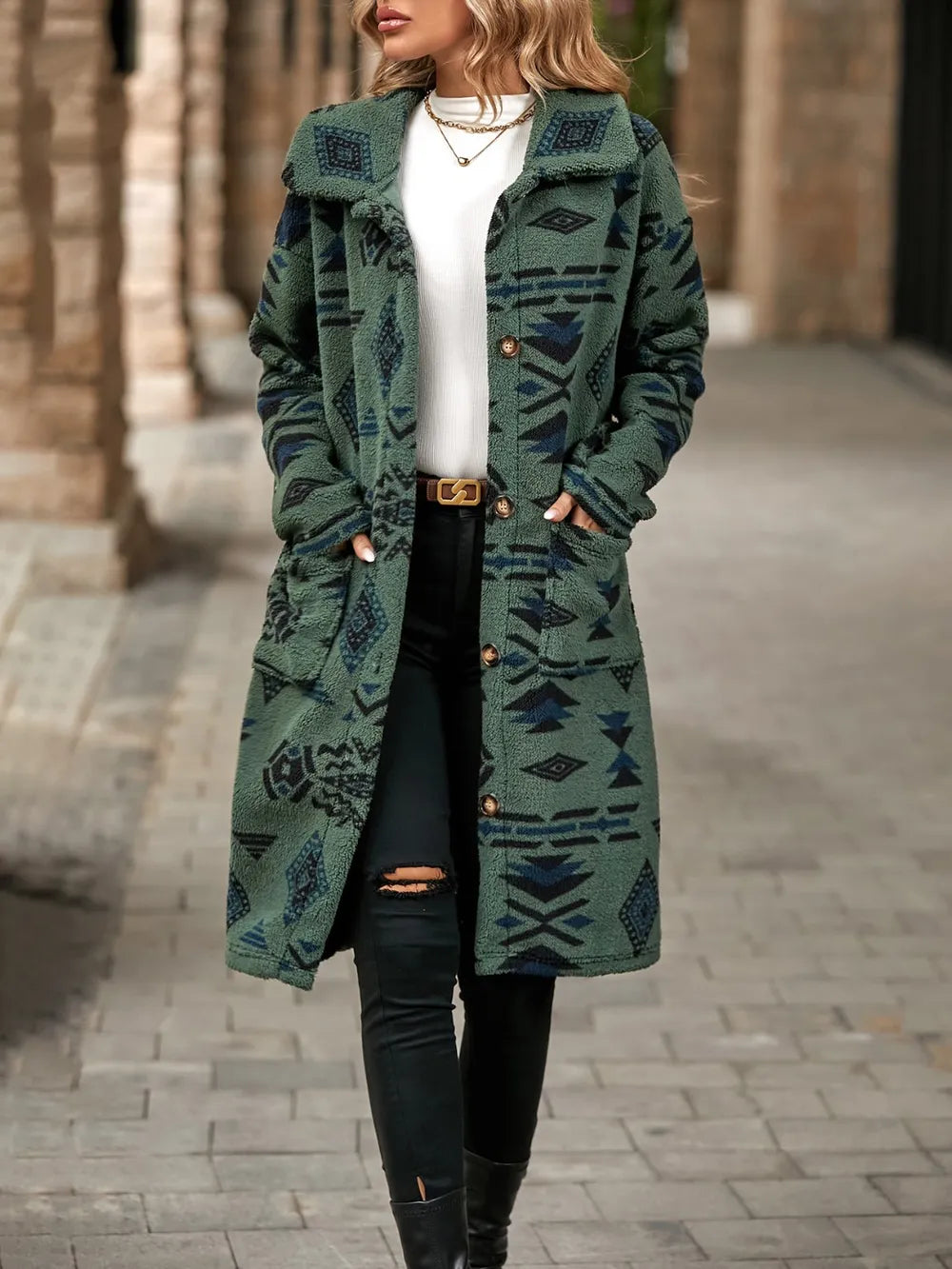 Geometric Pocketed Dropped Shoulder Coat - Korvel