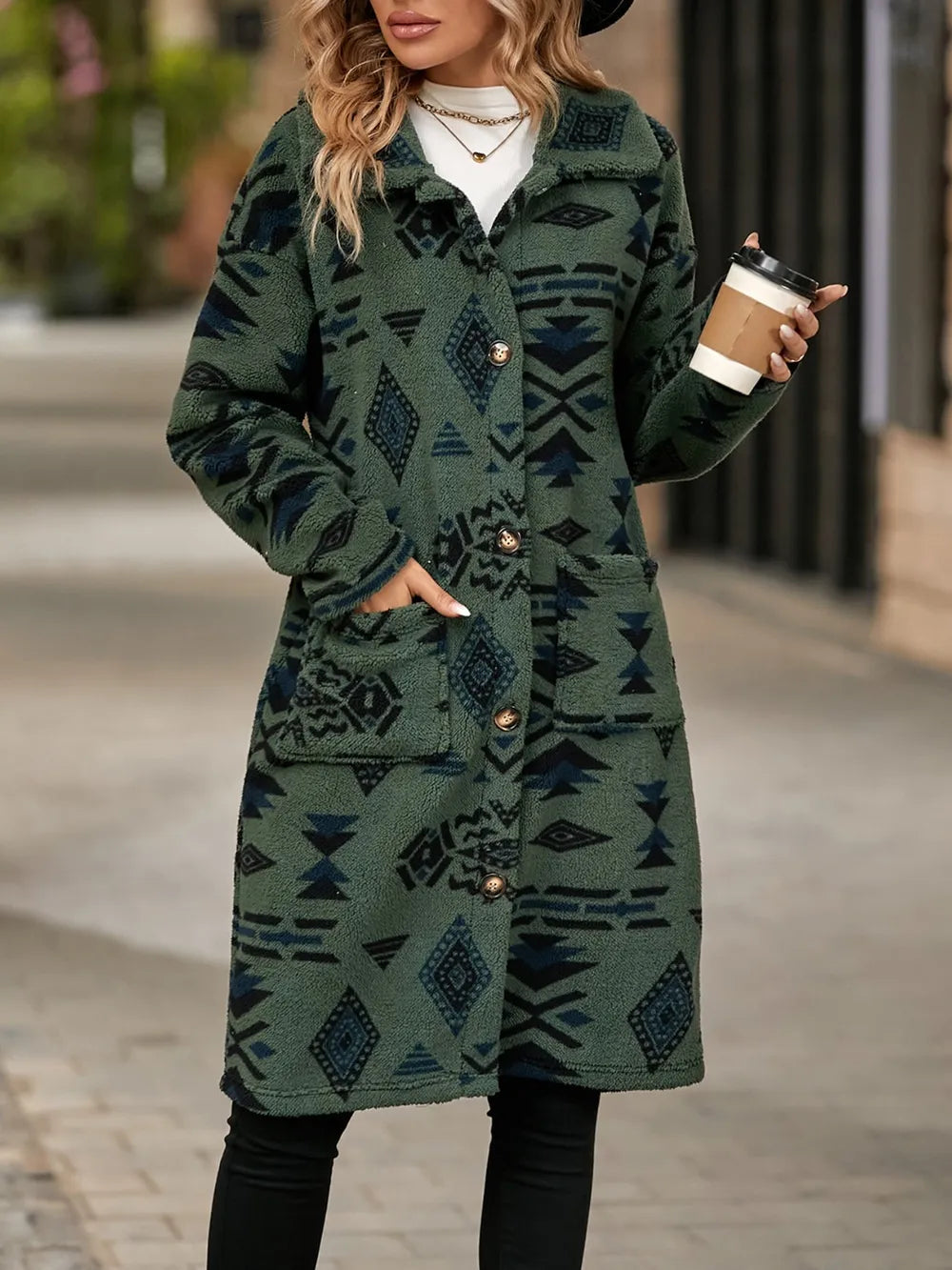 Geometric Pocketed Dropped Shoulder Coat - Korvel