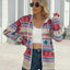 Geometric Zip Up Long Sleeve Hooded Jacket