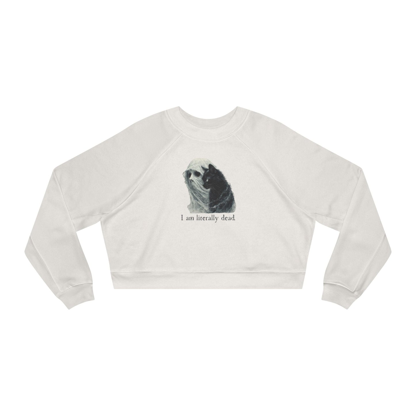 Whimsical Ghost and Cat Cropped Fleece Pullover for Women - Korvel