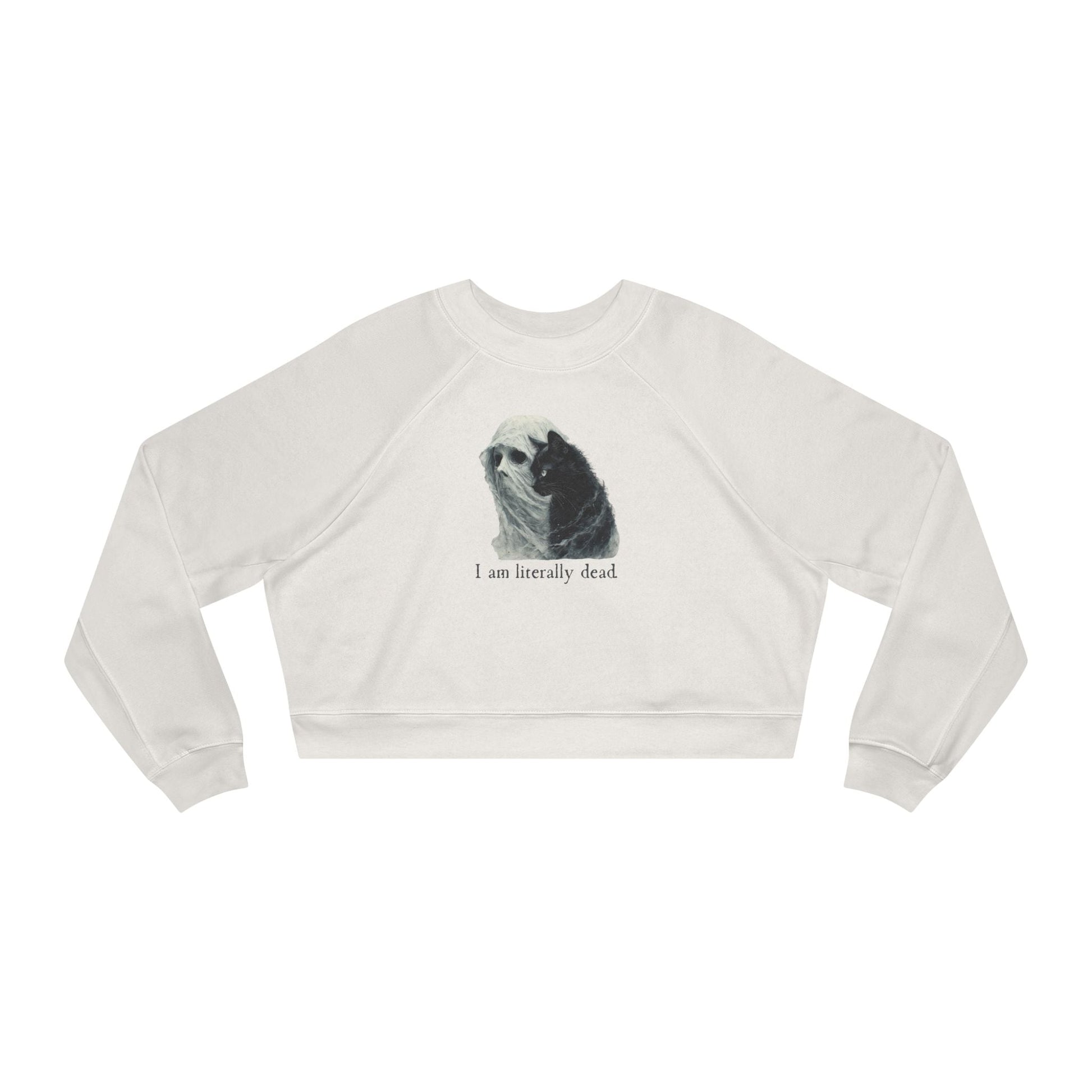 Whimsical Ghost and Cat Cropped Fleece Pullover for Women - Korvel