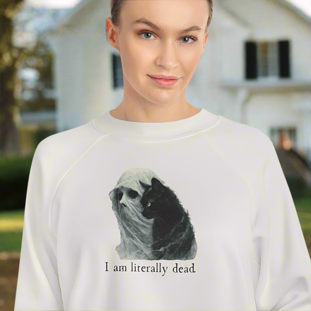 Whimsical Ghost and Cat Cropped Fleece Pullover for Women - Korvel