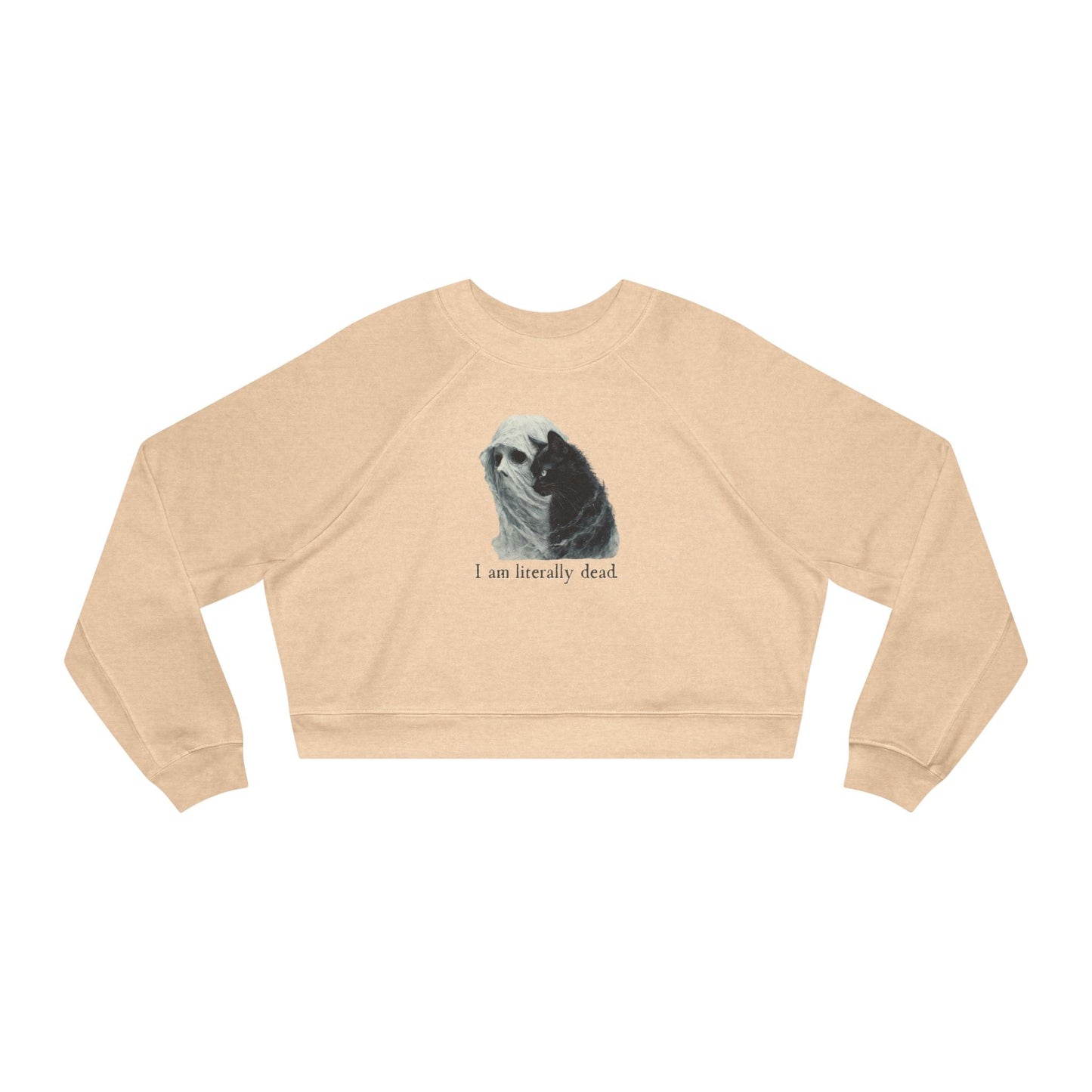 Whimsical Ghost and Cat Cropped Fleece Pullover for Women - Korvel