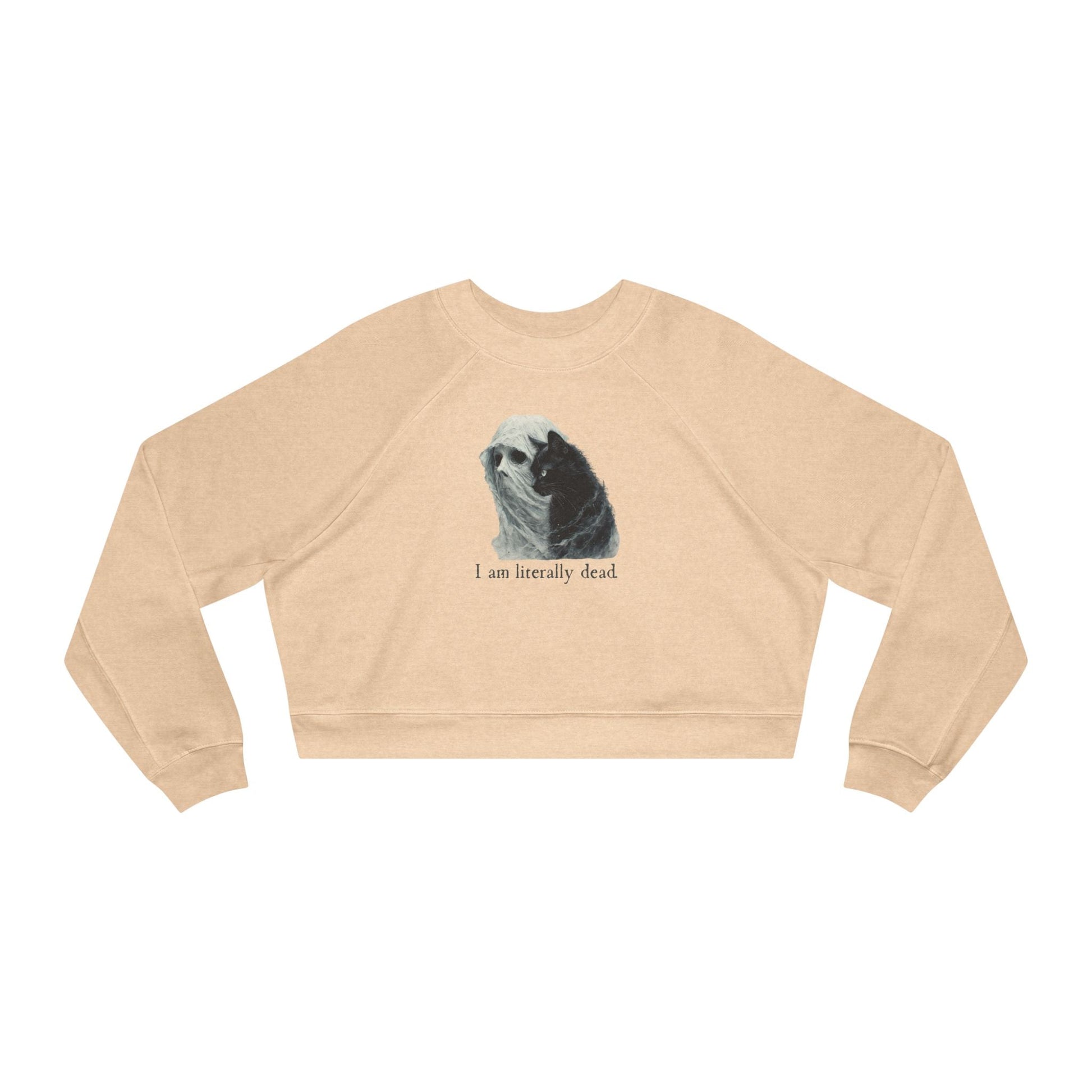 Whimsical Ghost and Cat Cropped Fleece Pullover for Women - Korvel