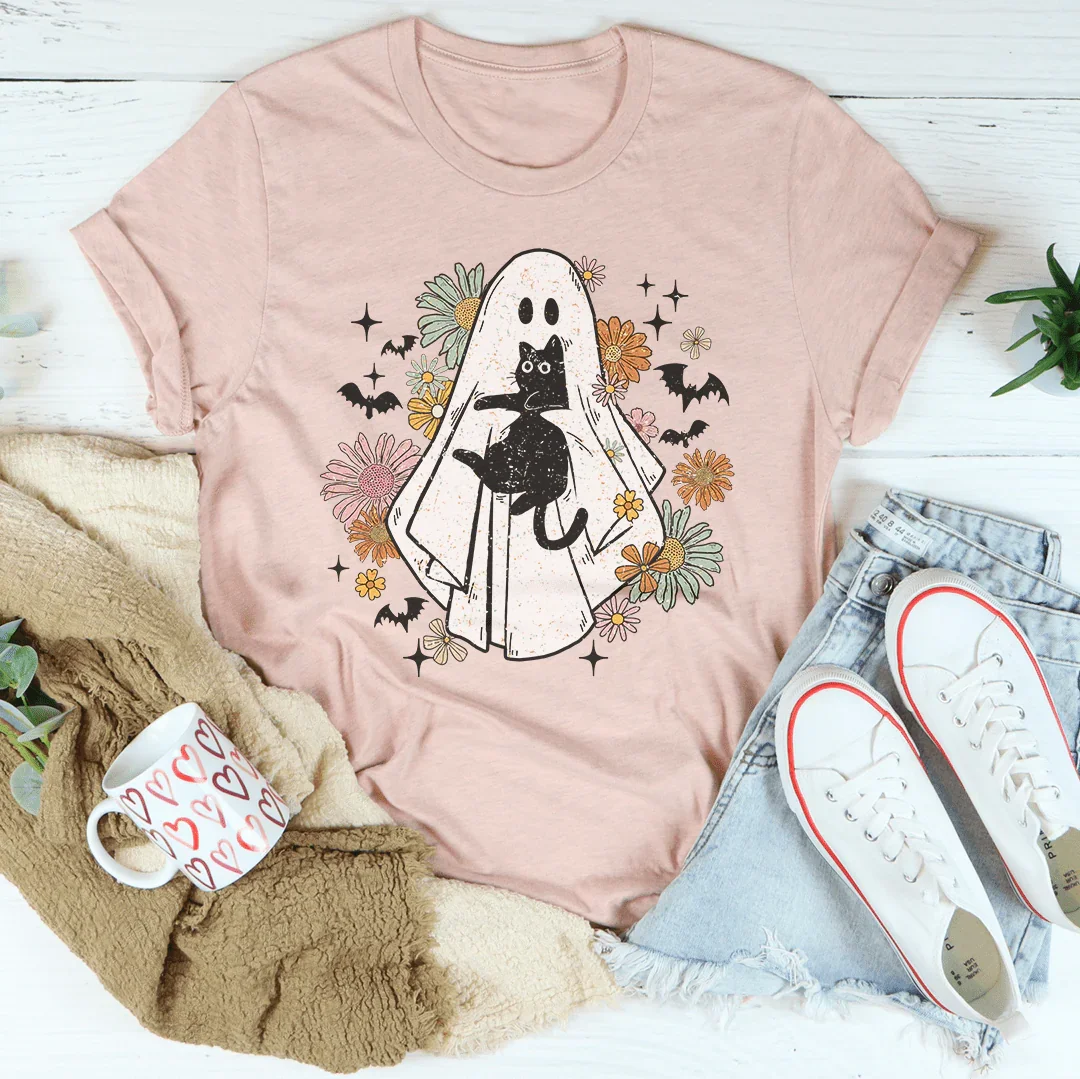 Camiseta de gato negro fantasma