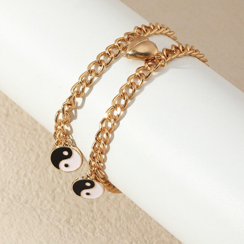 Charming Couple Magnet Bracelets Set in Gold