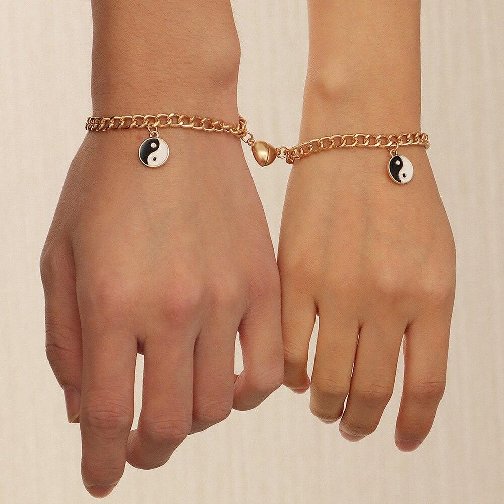 Charming Couple Magnet Bracelets Set in Gold
