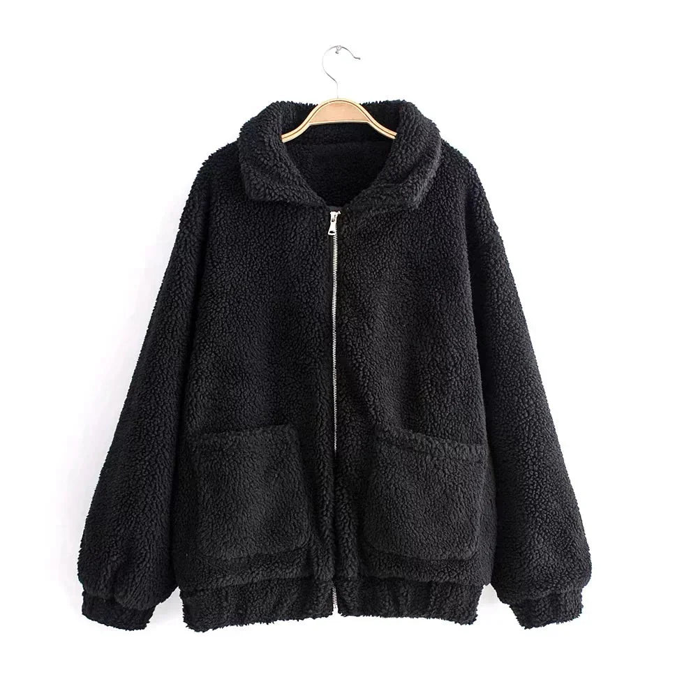 Autumn & Winter Lamb Hair Pocket Cotton Coat