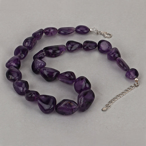 Collier en perles d'améthyste brute authentique en argent sterling